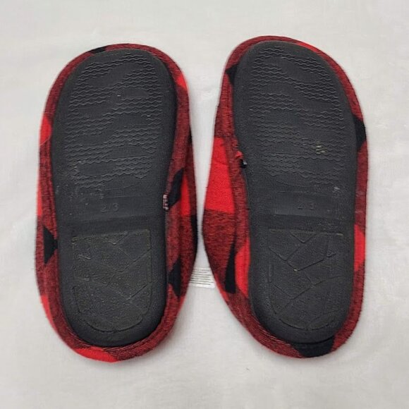 Kids Unisex Lounge House Slippers Size 2/3 Red Black Plaid Clog - Picture 6 of 8